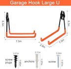 Aoben Heavy Duty Steel Garage Storage Hooks, Utility Tool Hangers and Combinable Wall Mount Hooks for Organizing Ladder, Hold Chairs, Heavy Tools (Large U, 4 Pack) - Image 2