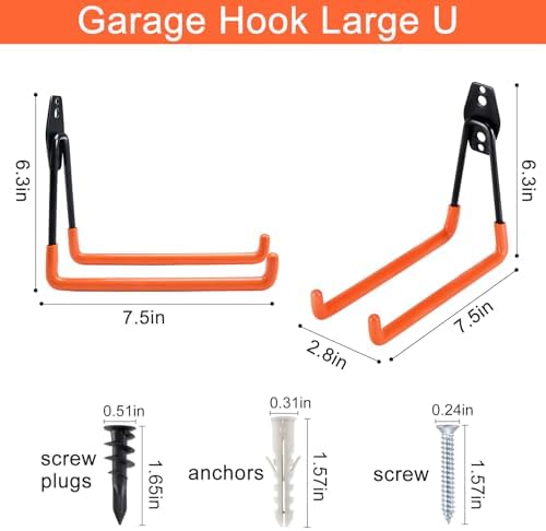 Aoben Heavy Duty Steel Garage Storage Hooks, Utility Tool Hangers and Combinable Wall Mount Hooks for Organizing Ladder, Hold Chairs, Heavy Tools (Large U, 4 Pack) - Image 2
