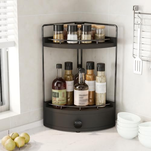2-Tier Corner Bathroom Countertop Organizer with Drawer - Image 6