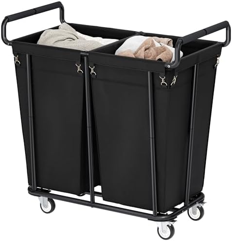 Gewudraw Heavy Duty Laundry Hamper with Wheels 2 Section, 360L, Black by Gewudraw