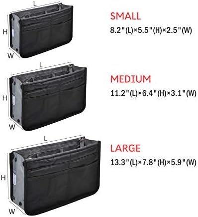 Vercord Purse Organizer Insert for Handbags Bag Organizers Inside Tote Pocketbook Women Nurse Nylon 13 Pockets Black Medium - Image 3