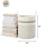 VIPOSCO 53L Tall Woven Rope Laundry Hamper, Leather Handles, Stripe White - Image 5