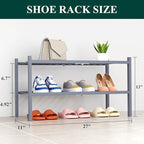 Smiry Bamboo Shoe Rack, 14 Vertical Slats, 2 Tier - 26.8" Wide, Grey - Image 2
