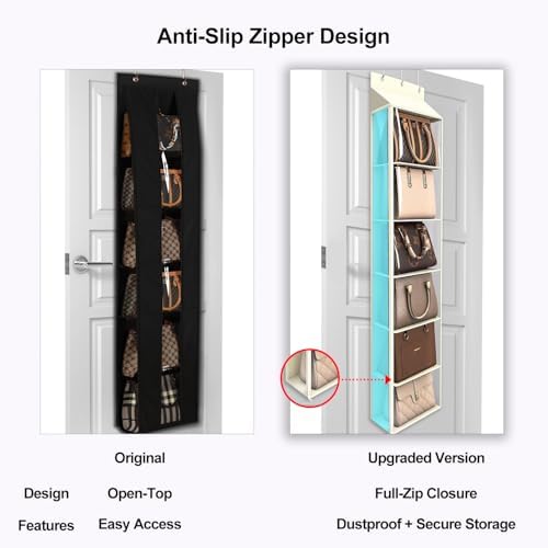 Lirex Over The Door Purse Organizer & Purse Shelf for Closet – Handbag Storage Organizer with Purse Hanger. Perfect for Scarves, Hats, and Leggings. L (15.7'' x 5.7'' x 68''), Cream White - Image 4