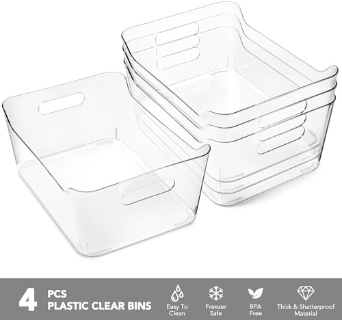 Tiawudi 4 Pack Plastic Storage Bins, Extra Large Pantry Organizer, 13.5" x 10" Clear Storage Containers and Organizer Bins, Multi-Use Bins for Home, Kitchen, Closet and Cabinet - Image 3