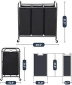 STO STO Laundry Sorter 3 Section, 3 Bag Clothes Hamper, Rolling Laundry Cart Basket with Heavy Duty Lockable Wheels and Removable Bag for Laundry Room, Bedroom, Closet, Black - Image 6