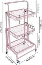 3 Tier Foldable Rolling Cart, Metal Rolling Utility Cart Adjustable Movable Storage Organizer with Wheels for Living Room, Kitchen, Bathroom Bedroom and Office, Pink (Pink) - Image 6