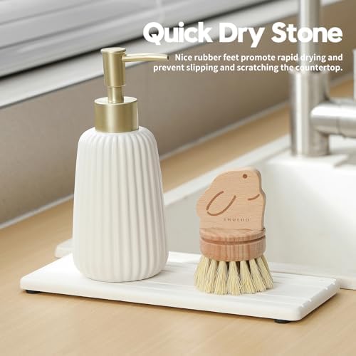 Razborci 2PCS Diatomite Quick Stone Drying Tray Mat for Bathroom & Kitchen Counter, Instant Dry Water Absorbent Drink Bar Coaster,Vanity Sink Caddy Organizer,Dish Soap Sponge Holder, White,9"x3.5" - Image 2