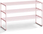 SONGMICS Shoe Rack, 3-Tier Shoe Organizer, Metal Storage Shelf | for Entryway, Upright or Upside Down, for 16-20 Pairs, Stackable, 11.8 x 36.2 x 21.7 Inches, Jelly Pink ULSA303S01 by Unknown
