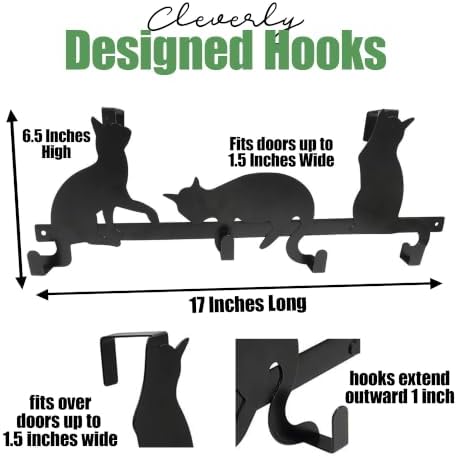 Evelots Over The Door 4 Hook Towel/Coat Rack Hanger Organizer, Kitty Cat Design-Easy No Tool Installation-Black Iron-Holds 20 lbs. - Image 6