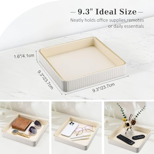 GORESE Square Nightstand Tray Perfume Organizer, Leather Decorative Tray, Purse Bowl Catch All Trays for Trinket Keys, Valet Jewelry Trays for Vanity, Gift for Women & Men, Cream White(9.3'' × 9.3'') - Image 6