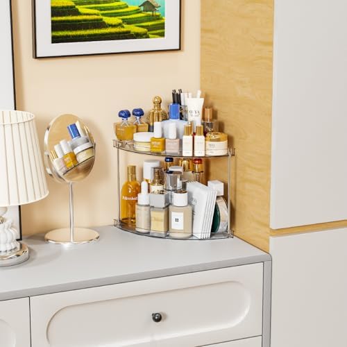 Yieach Clear Corner Bathroom Counter Organizer,2Tier Tiered Countertop Corner Shelf for Perfume,Beauty Products,Makeup Organizer,Skincare Organizers,Vanity Storage Tray for Bedroom,Bathroom Sink Shelf - Image 5