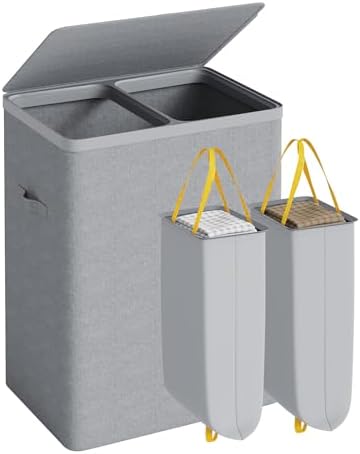 Double Laundry Hamper with Lid, 150L Large Laundry Basket 2 Compartments by Gasvadivum
