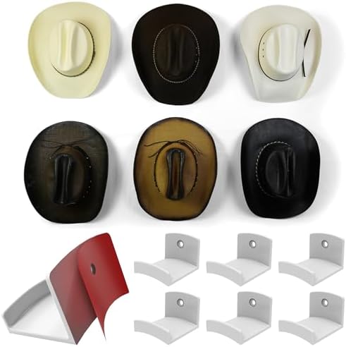 Modern JP Adhesive Hat Hooks for Wall (6-Pack) - Cowboy Hat Rack, Wide Brim Hat Organizer, Strong Hold Hat Hangers for Wall - White by ModernJP