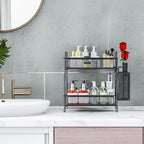 Bathroom Organizer with Basket, 2-Tier Bathroom Tray for Countertop Storage Shelf, Bathroom Counter Organizer, Vanity Organizer and Storage Kitchen Counter Organizers Spice Rack - Image 2