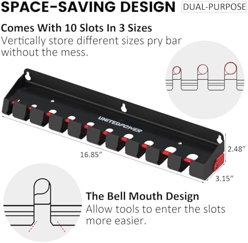 UNITEDPOWER Pry Bar Holder, Lockable Wall Mount Storage Rack Organizer for Workshop, Shed, Garage, Home, Stores up to 10 13 Tools or Extensions - Image 2