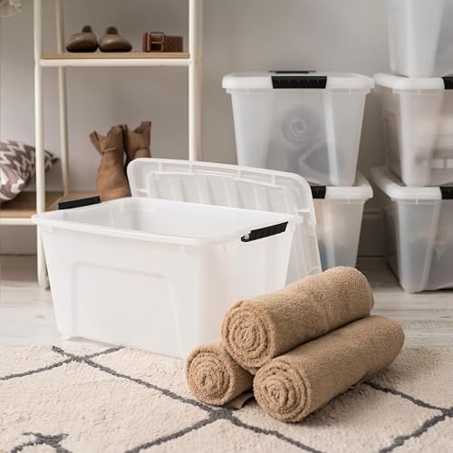 IRIS USA 8 Pack Stackable Storage Bin, 32 Quart Plastic Container Totes with Latching Lids for Home and Office Organization, Pearl - Image 6