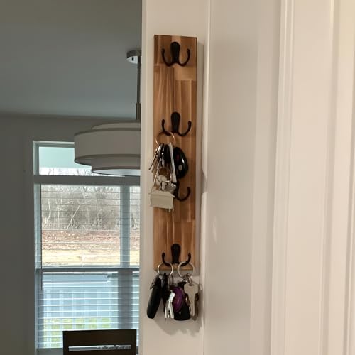 Yohsnor Key Holder Wall Mounted,Vertical Design Brown Key Rack with Hooks - Image 4