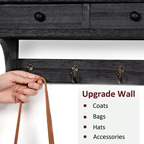 Emfogo Wood Coat Hooks Wall Mounted, Rustic Style with 4 Hooks & Shelf for Entryway, Mudroom, Bedroom, Kitchen, Bathroom (Black) - Image 4