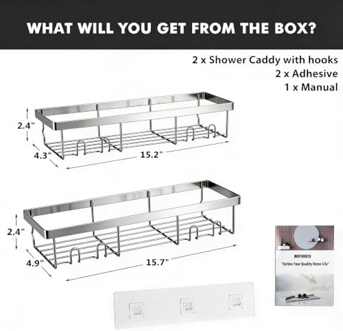Moforoco Large Silver Shower Caddy Shelf Organizer Rack, Self Adhesive Bathroom Shelves Basket, Home Farmhouse Wall Inside Organization and Storage Decor Rv Accessories - Image 2