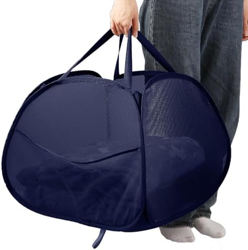 Collapsible Laundry Baskets, 90L Large Foldable Laundry Basket, Durable Mesh Pop Up Hampers for Laundry, Dirty Clothes Laundry Hamper for Bedroom, Bathroom, Dorm, Laundry Room, Travel or Camping Navy by Bemkoo
