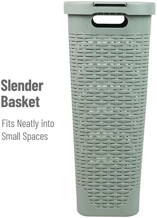 Mind Reader Slim Laundry Hamper with Lid, 40L Clothes Basket, Narrow Tapered Design with Ventilated Cutout Pattern, Plastic, Mint - Image 6