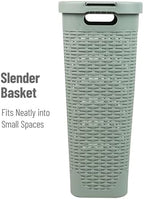 Mind Reader Slim Laundry Hamper with Lid, 40L Clothes Basket, Narrow Tapered Design with Ventilated Cutout Pattern, Plastic, Mint - Image 6