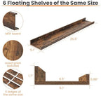 upsimples Floating Shelves for Wall Decor and Storage, Brown, 6Pcs 35.5'' - Image 3