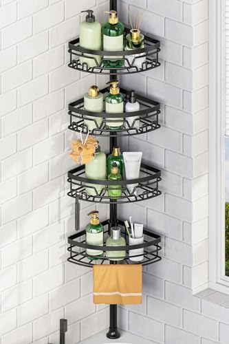 DAOYA Tension Pole Shower Caddy with Towel Bar - Corner Shower Caddy, Black by DAOYA