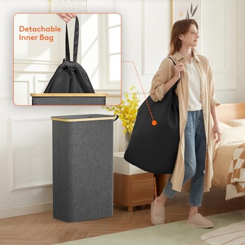 Lifewit 75L Slim Laundry Hamper with Lid and Removable Bag, Dark Gray - Image 4