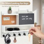 Key Holder for Wall Mount with Mail Organizer, Farmhouse Key Holder for Wall with Shelf, Chalkboard&Corkboard, Entryway Organizer 11 Metal Hooks, Decorative Natural Pine Wood, 14.6*11.1*3.3”, A-White - Image 6