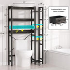 Besiost Over The Toilet Storage, 7 Tier Bathroom Organizer with Reversible Side Shelf and 2 Fabric Drawers, Adjustable Freestanding Rack Space Saver for Small Spaces, Grey Oak - Image 3