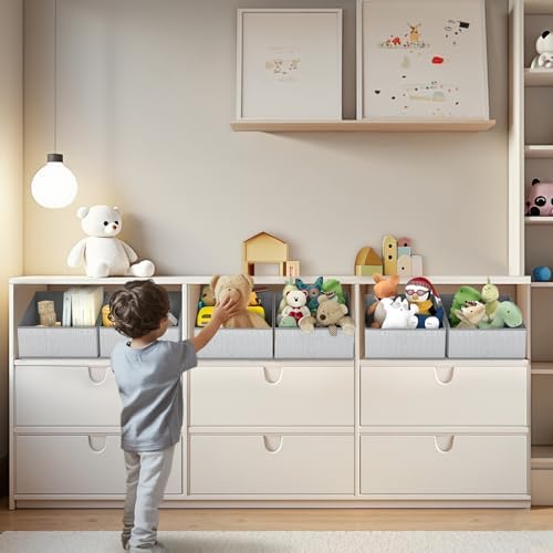 DIMJ Closet Storage Bins 10 Pack - Fabric Trapezoid Closet Organizer Bin, Foldable Storage Baskets for Shelves, Closet Shelf Organizer, Clothing Storage Box for Toys, Books, Towel, Clothes, Gray - Image 3