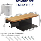 Double Toilet Paper Holder with Wide Solid Wood Shelf - Image 2