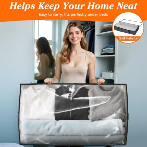90L Under Bed Storage Containers, Storage Bags, Organizers, 8-Pack, Gray | Foldable, Soft Fabric, Closet Organizers, Reinforced Handle, Label Holder, Clear Window, for Comforters, Clothing, Blankets - Image 6