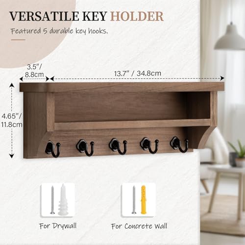 Nekon Key Holder Wall Mount, Wall Organizer Shelf with 5 Key Hooks - Image 5