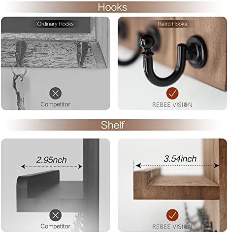 Rebee Vision Key Holder Wall Mount with 5 Key Hooks for Home Decor, Brown - Image 5
