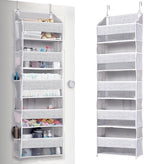 ULG 1 Pack Over Door Organizer with 5 Large Pockets 10 Mesh Side Pockets, Upgraded Linen Texture Over The Door Storage, 44 lbs Weight Capacity Hanging Storage Organizer, Light Gray by ULG
