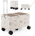 Goplus Large Foldable Utility Cart w/ 2-Tier Storage Crates, 5 Rotate Wheels, Metal Telescoping Handle, Portable Rolling Trolley Collapsible Cart for Grocery Shopping Camping & Travel by Goplus