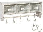 HBCY Creations Wall Mounted Shelf with Coat Hooks and Baskets, Solid Wood Entryway Organizer Wall Shelf with Hooks - Hang Coats, Keys or Coffee Mugs, Rustic Whitewashed 24" Wide - Image 3