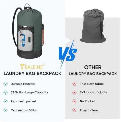 BALEINE 120L Laundry Bag Backpack, 900D Oxford Fabric Large Travel Laundry Bags with Shoulder Straps and 2 Mesh Pockets for College Dorm, Apartment, Laundromat (Dark Grey, 120L) - Image 6