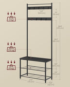 VASAGLE Coat Rack, Hall Tree with Shoe Storage Bench, 3-in-1, Steel Frame - Image 6