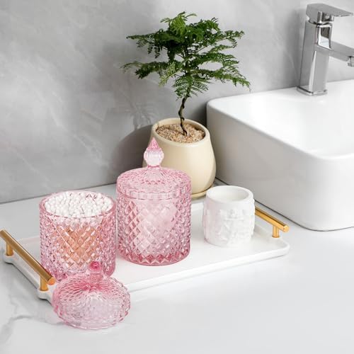 2 Pack Qtip Holder Apothecary Jars with Lid, Thick Glass, Pink - Image 2