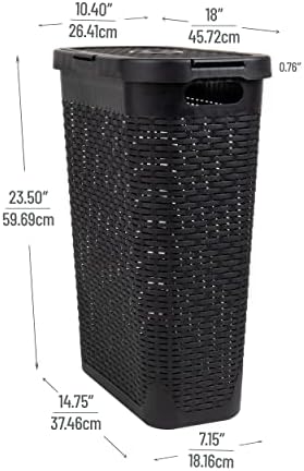 Mind Reader Slim Laundry Hamper with Lid, 40L Clothes Basket, Narrow Tapered Design with Ventilated Cutout Pattern, Plastic, Black - Image 3