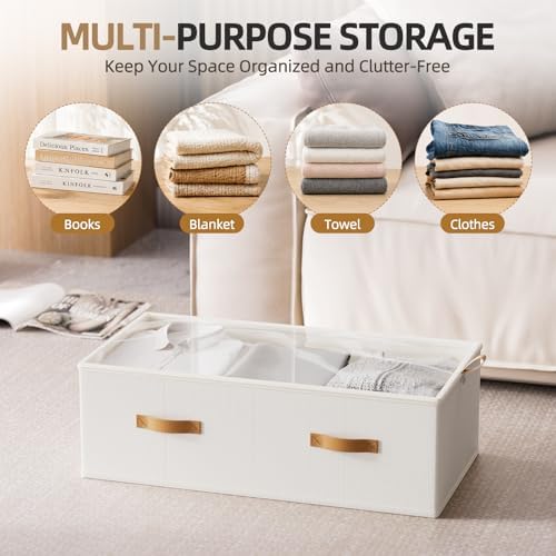 FHSQX 4 Pack Under Bed Storage Bins,10 Inch Tall,White, 31.5x15.8x10 inch - Image 4