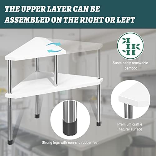Weenson Bathroom Counter Organizer Over Sink for Toiletries Makeup, Kitchen Countertop Organizer Spice Rack for Salt, 2-Tier Corner Counter Shelf for Coffee Area Storage Dresser Table Bamboo - Image 6