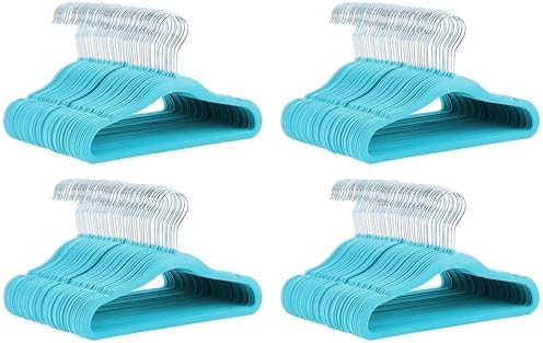 Amazon Basics Kids Velvet, Non-Slip Clothes Hangers for Infant and Toddler, 11.6 inches (for Baby Clothes), 50 Count, Blue (Pack of 4) by AmazonBasics