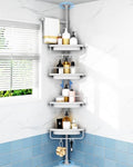ALLZONE Corner Shower Caddy Tension Pole, Extendable Rustproof Stainless Steel Pole & 4-Tier Adjustable Shelves for Easy Drainage and Built-to-Last Stability, 34 to 116 Inches, Grey by ALLZONE