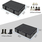 Onlyeasy 2 Pack Under Bed Shoes Storage Bag Organizer (14+4 Pairs), Collapsible Shoe Boot Container with Handles, Underbed Storage Solution for Kids & Adults, 86x60x15cm, Linen-like Black, MXAUBS14S4 - Image 2