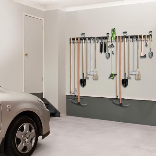 LEYU Metal Garage Tool Organizer Wall Mount, 2 Pack Garden Tool Organizer With Extension Cord Straps, Garage Organization Hooks and Hangers for Shed, Yard Storage, Wall Holder for Hanging Broom Mop - Image 3